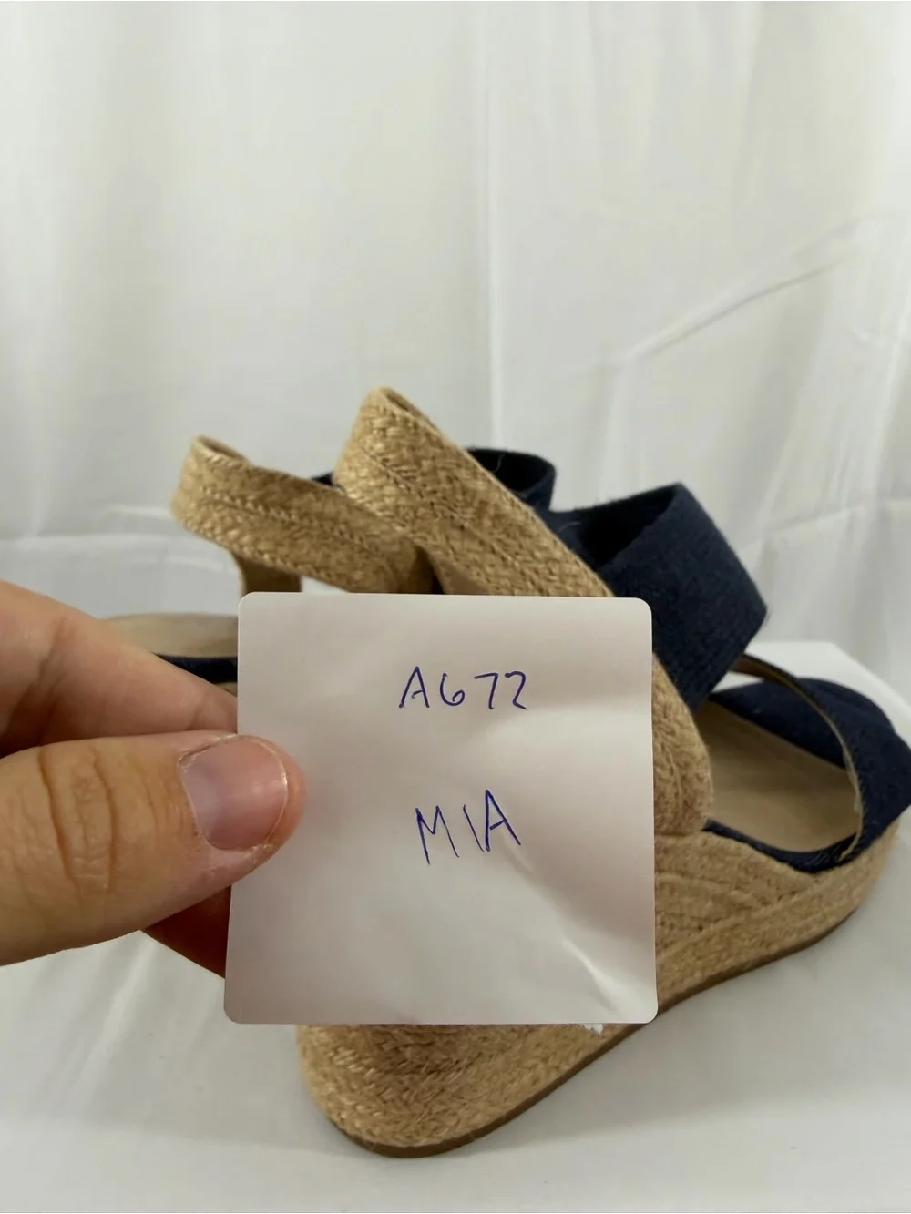 NWT MIA Women’s Size 8 Navy Wedge Denim Sandals with Espadrille Sole